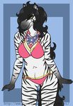  bikini black_hair breasts clothed clothing dtalvi equine female hair mammal navel skimpy solo standing swimsuit tight_clothing vennela zebra 