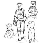  angry bare_foot barefoot briefs clothig clothing coat crossed_arms expressions genchi hand_bag line_art male mammal messenger_bag model_sheet mustelid nude otter partial_clothing sketch smile underwear walking 