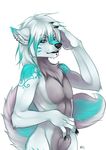  azelyn canine chest_tuft claws crossgender cyan_eyes ear_piercing edit facial_piercing fur furry-specific_piercing looking_at_viewer male mammal muzzle_piercing nose_piercing nude penis piercing plain_background sheath solo tattoo tuft whiskers white_background wolf 