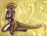 avian beak bird blue_eyes covering female hat lizanne looking_at_viewer nude pinup pose ruaidri solo 