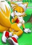  bbmbbf blush breasts canine crossgender female fox fox_tail juicy lying mammal miles_prower mobius_unleashed multiple_tails nude one_eye_closed palcomix pose pussy sega solo sonic_(series) source_request tails towel wink 