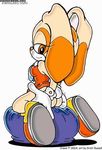  anthro big_ears breasts brown_eyes butt color cream_the_rabbit female hair jpg_artifacts kristi_russell lagomorph looking_back necktie plain_background presenting rabbit sega sonic_(series) source_request white_background 