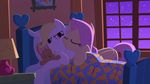  absurd_res angel_(mlp) bed blonde_hair cuddling duo equestria-prevails equine eyes_closed female feral fluttershy_(mlp) frame friendship_is_magic hair hi_res horse hug lagomorph lamp lying male mammal my_little_pony night photo pillow pink_hair plushie ponification pony rabbit red_eyes stars window 
