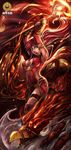  blue_eyes breasts elf eyes_open female fire hair headband ornate pink_hair polearm reiq staff tao 