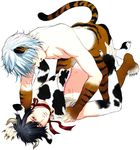  2boys anthro bare_feet bare_hands barefoot bovine cattle duo feline gay human human_feet human_hands humanoid male mammal plantigrade tiger toes transformation 