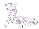  black_and_white clothing dress equine eyewear female feral friendship_is_magic glasses hair horn horse jader looking_at_viewer lying mammal monochrome my_little_pony on_side plain_background pony raised_leg sketch skirt socks solo teats twilight_sparkle_(mlp) unicorn white_background 