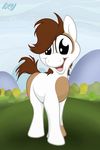  :d black_eyes brown_fur brown_hair cub equine feral friendship_is_magic fur grass hair horse ixbalam looking_at_viewer male mammal my_little_pony outside pipsqueak_(mlp) pony sky smile solo tongue tree white_fur young 