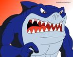  abs anthro biceps blue_skin brown_eyes dorsal_fin fangs fin fish fishmen frown great_white_shark grey_skin male marine maxime-jeanne muscles mutant open_mouth pecs pose ripster ripster_(street_sharks) scales scalie shark solo standing street_sharks teeth tongue topless 