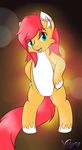  &lt;3 abstract_background blue_eyes brown_fur cub equine female fur hair horse mammal my_little_pony original_character pony red_hair signature solo vixy_(artist) vixy_hooves young 