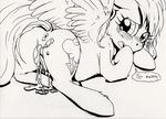  black_and_white blush butt buttercup_saiyan cum cum_in_pussy cum_inside cutie_mark dripping equine female feral friendship_is_magic horse looking_back lying mammal monochrome my_little_pony on_front open_mouth pegasus pony pussy rainbow_dash_(mlp) solo text wings 