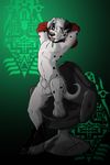  2013 arms_behind_head balls black_nose blush canine chair collar dalmatian dog green_eyes kumachan male nude pinup sheath solo tongue tongue_out 