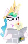  &lt;3 absurd_res alpha_channel avian crown cup drinking duck english_text equine female friendship_is_magic glowing gold hair hi_res horse levitation magic mammal mug multi-colored_hair my_little_pony newspaper plain_background pony princess princess_celestia_(mlp) purple_eyes reading royalty sitting solo sparkles text transparent_background zutheskunk 