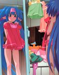  absurdres blue_hair blush clothes clothes_in_front eyebrows highres klan_klein long_hair macross macross_frontier mirror panties pointy_ears reflection side-tie_panties tsukahara_hajime twintails underwear very_long_hair 