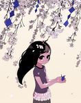  black_hair cherry_blossoms child flower ichikawa origami original paper_crane solo 