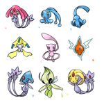  azelf celebi closed_eyes creature electricity flying gen_1_pokemon gen_2_pokemon gen_3_pokemon gen_4_pokemon ghost glowing hitsubaru impossible_clothes jirachi legendary_pokemon looking_at_viewer manaphy mesprit mew multiple_tails no_humans phione pokemon pokemon_(creature) rotom simple_background sleeping star tail two_tails uxie white_background yellow_eyes 