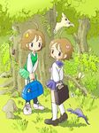  bag creature dimetrodon forest kabiinyo_(kab) multiple_girls nature original school_bag school_uniform siblings sisters twins 