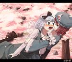  biting blush cherry_blossoms hug itsutsu konpaku_youmu konpaku_youmu_(ghost) multiple_girls open_mouth saigyouji_yuyuko touhou 