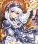  armchair bad_id bad_pixiv_id chair frills hairband long_hair pemoko red_eyes rozen_maiden sitting solo_focus suigintou traditional_media white_hair wings 