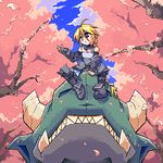  armor blonde_hair blue_eyes dragon girl_with_a_blonde_braid_(tomoshibi_hidekazu) gloves long_hair lowres oekaki original solo tomoshibi_hidekazu very_long_hair 