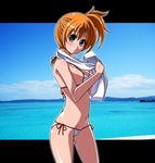  bikini blue_eyes day gym_leader kasumi_(pokemon) ocean orange_hair pokemon ponytail satsuki_imonet side-tie_bikini side_ponytail solo string_bikini swimsuit towel water 