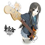  akiyama_mio bangs bass_guitar black_hair blunt_bangs brown_eyes hime_cut instrument k-on! kneehighs long_hair makio school_uniform socks solo 