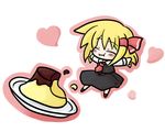  blonde_hair blush chibi eating fang food hair_ribbon heart lowres md5_mismatch outstretched_arms pudding ribbon rumia solo spread_arms touhou yanagi_(nurikoboshi) 