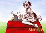  acea4 animal_ears beagle censored choker dog_ears identity_censor peanuts personification shoe_dangle snoopy tail thighhighs typewriter woodstock zettai_ryouiki 