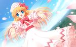  blonde_hair blue_eyes cherry_blossoms hat lily_white long_hair s_nyaau solo touhou wallpaper 