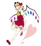  arms_behind_back ascot banned_artist blush cravat crystal demon_wings flandre_scarlet full_body harano looking_at_viewer mary_janes shoes short_hair side_ponytail simple_background solo touhou white_background wings 