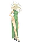  bad_id bad_pixiv_id bare_shoulders blonde_hair breasts brown_eyes china_dress chinese_clothes dress hand_on_hip high_heels horn large_breasts legs long_hair original platform_footwear platform_heels pointy_ears shoes solo unk 