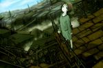  bad_id bad_pixiv_id balcony factory landscape original pipes short_hair skirt solo yoshidaworks 