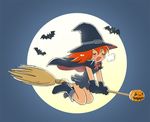  bat blush broom broom_riding full_moon hat kabiinyo_(kab) moon original panties pantyshot pumpkin red_hair sexually_suggestive simple_background solo underwear witch witch_hat 