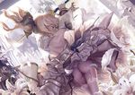  armor ass blonde_hair dress fate/stay_night flowers garter_belt geister long_hair panties ponytail ribbons saber saber_lily signed sword thighhighs underwear weapon 