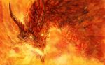  ambiguous_gender dragon elemental feral fire flames glowing_eyes horn leilryu looking_at_viewer orange_theme scalie signature smoke solo spines tethered_wings vvlkn 