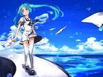  aqua_hair hatsune_miku paper thighhighs twintails vocaloid water yuunagi_show zettai_ryouiki 