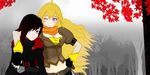  2girls arm_around_shoulder black_hair blonde_hair multiple_girls ruby_(rwby) ruby_rose rwby short_hair smile yang_xiao_long 