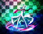  artist_request bob_cut checkerboard_background checkered checkered_background gardevoir green_hair highres no_humans obi_seiji pokemon red_eyes short_hair solo 