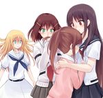  achiga_school_uniform blonde_hair blood blue_eyes blush brown_hair green_eyes hair_ornament hairclip long_hair long_sleeves multiple_girls necktie nosebleed oohoshi_awai pleated_skirt red_eyes saki saki_achiga-hen school_uniform senriyama_school_uniform shimizudani_ryuuka shindouji_school_uniform shiraitodai_school_uniform short_hair skirt suzushiro_yukari takakamo_shizuno tsuruta_himeko 