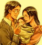 2boys baby baby_carry black_hair carla_yeager eren_yeager family father_and_son grisha_yeager kubo_cure long_hair mother_and_son multiple_boys shingeki_no_kyojin short_hair yellow_eyes 