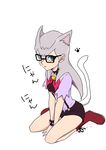  1girl animal_ears boots cat_ears cathy_(yuu-gi-ou_zexal) glasses green_eyes long_hair shorts tail yu-gi-oh! yuu-gi-ou_zexal 