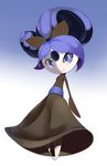  barefoot blue_eyes blue_hair brown_dress female gradient_background hair hair_bow jewels leaning leaning_back legendary_pok&#233;mon looking_away looking_up meloetta nintendo pale_skin pok&#233;mon pok&eacute;mon ponytail sash smile theboogie video_games walking 