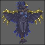 anzu avian beak bird blue_eyes breasts claws female front frontal_view glowing glowing_eyes hi_res leg_band looking_at_viewer navel nipples nude pira raven_lord solo standing talons thigh_gap toe_claws video_games warcraft winged_arms wings world_of_warcraft 
