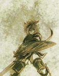  animal_ears armor breastplate cat_ears circlet doraeshi final_fantasy final_fantasy_xi looking_at_viewer mithra paladin_(final_fantasy) shield short_hair solo sword tail thighhighs weapon zettai_ryouiki 