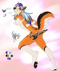  2012 black_fur black_markings black_nose breasts canine ear_piercing eyes_open female fur hindpaw mammal markings orange_fur paws piercing piper purple_eyes smile white_belly white_fur wolf wolflady wrench wtool 