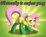  blush butt coppertone cutie_mark equine female feral fluttershy_(mlp) friendship_is_magic horse legwear mammal my_little_pony pegasus pony ponytail solo stockings wings 