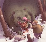  battlepeach bear blood blow_kiss feral forest human imminent_death mammal overweight snow teeth tree wild 