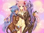  animal_ears bad_id bad_pixiv_id bell bell_collar blue_eyes blush breast_grab breast_press breasts cat_ears cat_tail chocolate collar dark_skin flower girl_sandwich grabbing hair_flower hair_ornament highres holding long_hair medium_breasts messy multiple_girls naked_chocolate nude original pink_hair purple_hair red_eyes sandwiched smile tail twintails vioka yuri 