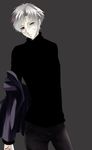  black_eyes command_spell fate/zero fate_(series) fu_yukari grey_hair male_focus matou_kariya silver_hair solo turtleneck white_hair 