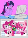  blue_eyes computer english_text equine eyes female feral friendship_is_magic fur group hair horn horse mammal my_little_pony pink_fur pink_hair pinkie_pie_(mlp) pony purple_eyes purple_fur purple_hair smile snile text twilight_sparkle_(mlp) tyrranux unicorn 