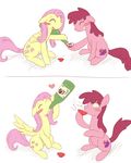  berry_punch_(mlp) beverage blush cutie_mark drunk duo equine eyes_closed feathers female feral fluttershy_(mlp) friendship_is_magic fur hair horse japanese_text long_hair mammal my_little_pony open_mouth pegasus pink_fur pink_hair plain_background pony rigi smile teeth text tongue white_background wing_boner wings yellow_fur 